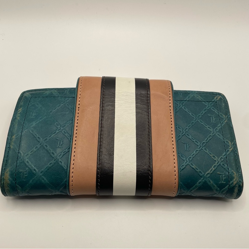Vintage Gwen Stefani Lamb L.A.M.B. Wallet Leather Y2K Teal Blue Tan Rare Color - Picture 2 of 15
